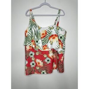 Cacique Tankini Top Size 26 White Red Floral Tropical